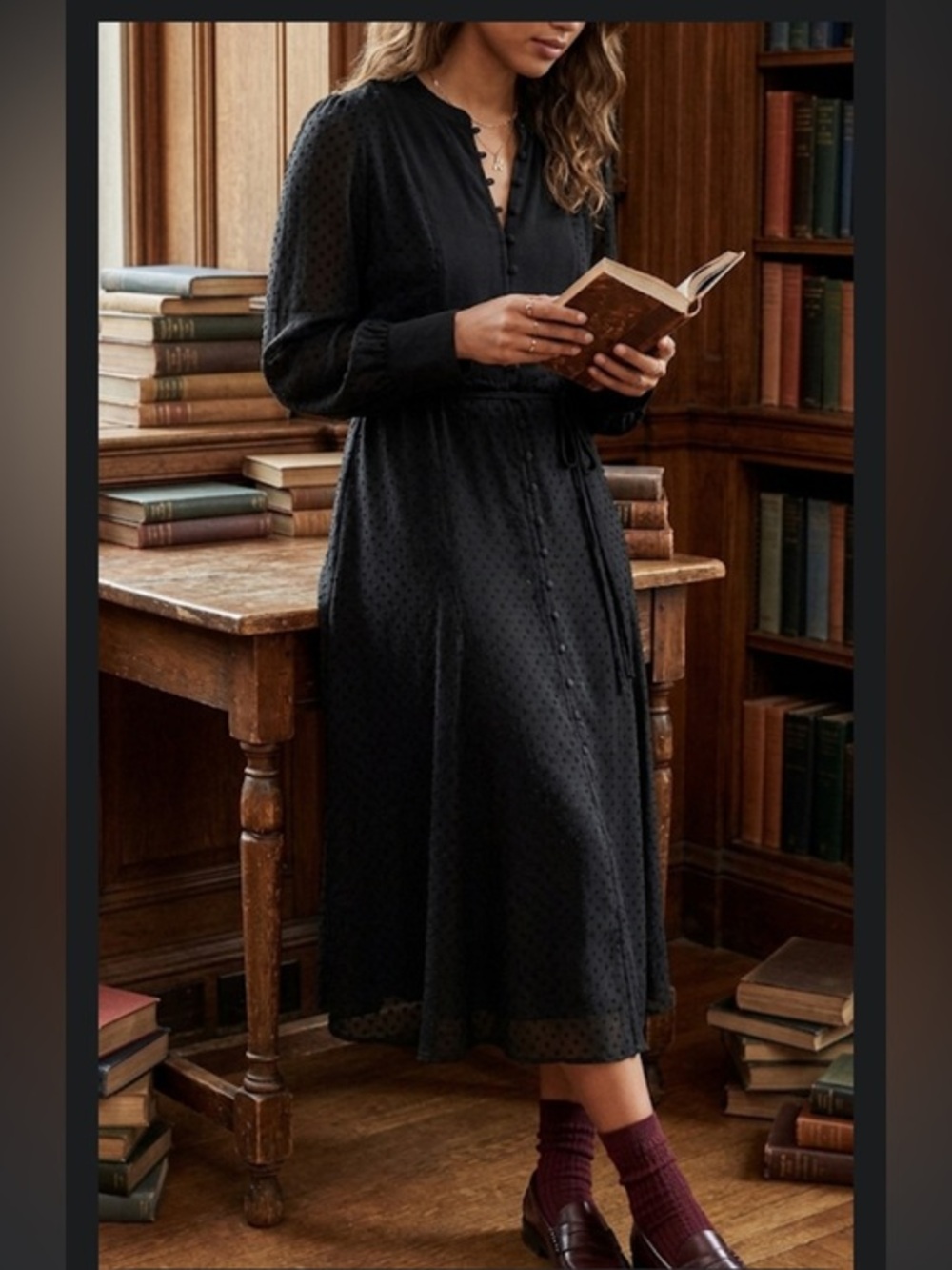 Madewell Tie-Waist Midi Dress in Clip Dot Size M